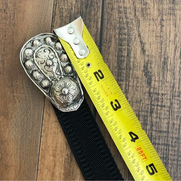 Vintage Accessocraft NYC Stretch Belt Antiqued Silver Tone Detail Formal Black - Picture 10 of 13